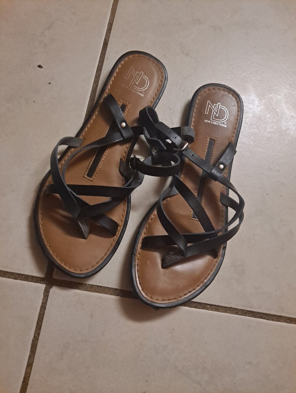 New Directions Black Strappy Slide Sandals